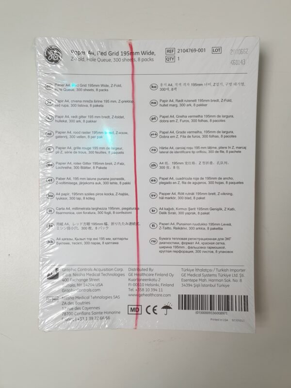 GE Thermal paper A4, red grid 195mm wide, z-fold, hole queue, 300 sheets