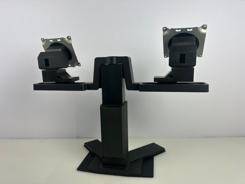 Doppel-Monitorhalterung mit Standfuß und zwei schwenkbaren Monitoraufnahmen