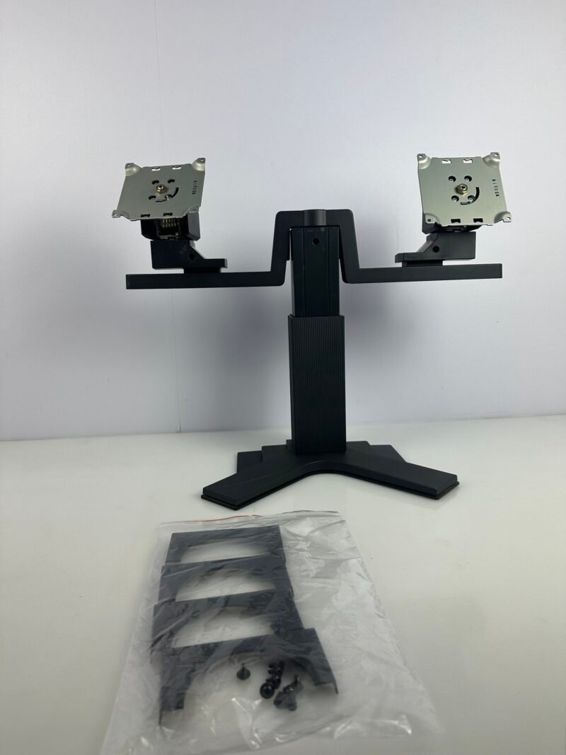 Doppel-Monitorhalterung mit Standfuß und zwei schwenkbaren Monitoraufnahmen